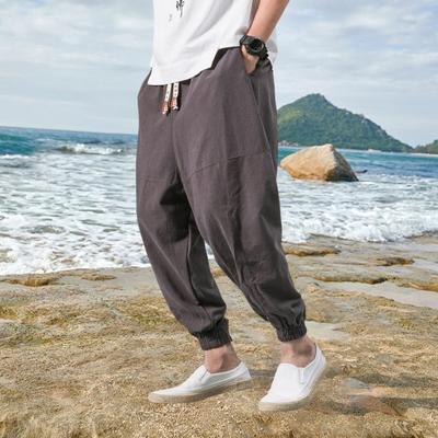 Men Harem Pants Loose Ankle Pockets Pure Size Color Plus Length Japanese Style Deep Crotch Casual Daily Wear