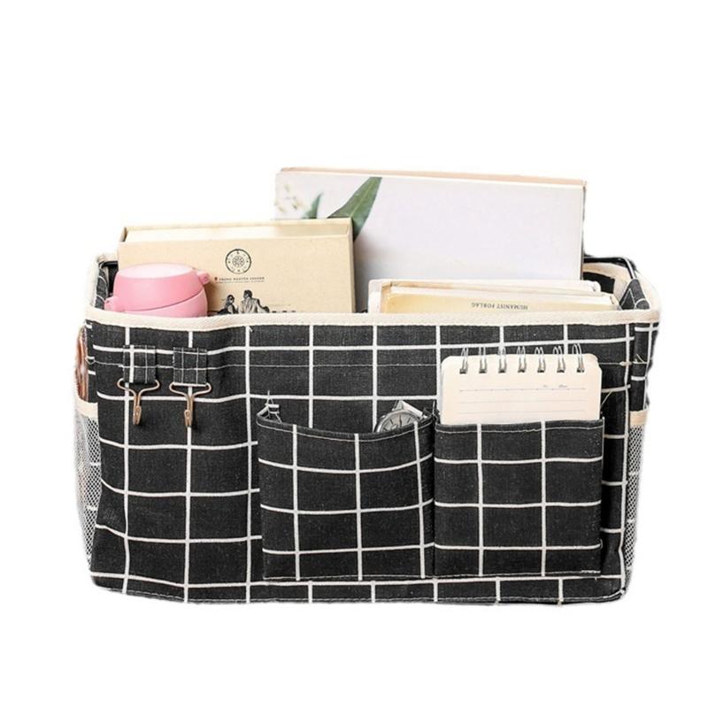 Large Capacity Storage Bag for Books and Remotes Cotton Linen Bedside Pocket Organizer Student Dormitory Accessories