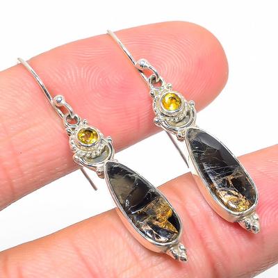Natural Copper Turquoise,Citrine 925 Solid Sterling Silver Earring 1.75" L3n88