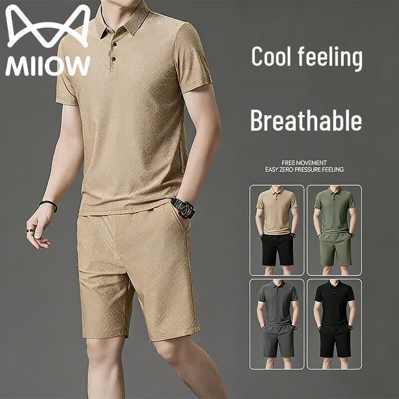 MIIOW Men's Summer Casual Polo & Shorts Set