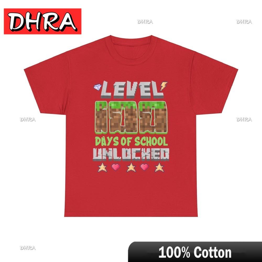 Level 100 Days of School Unlocked Gaming Pixel 100th Day TShirt Minimalist Tshirts Funny Edgy Male Simple Tops Aesthetic Cotton S