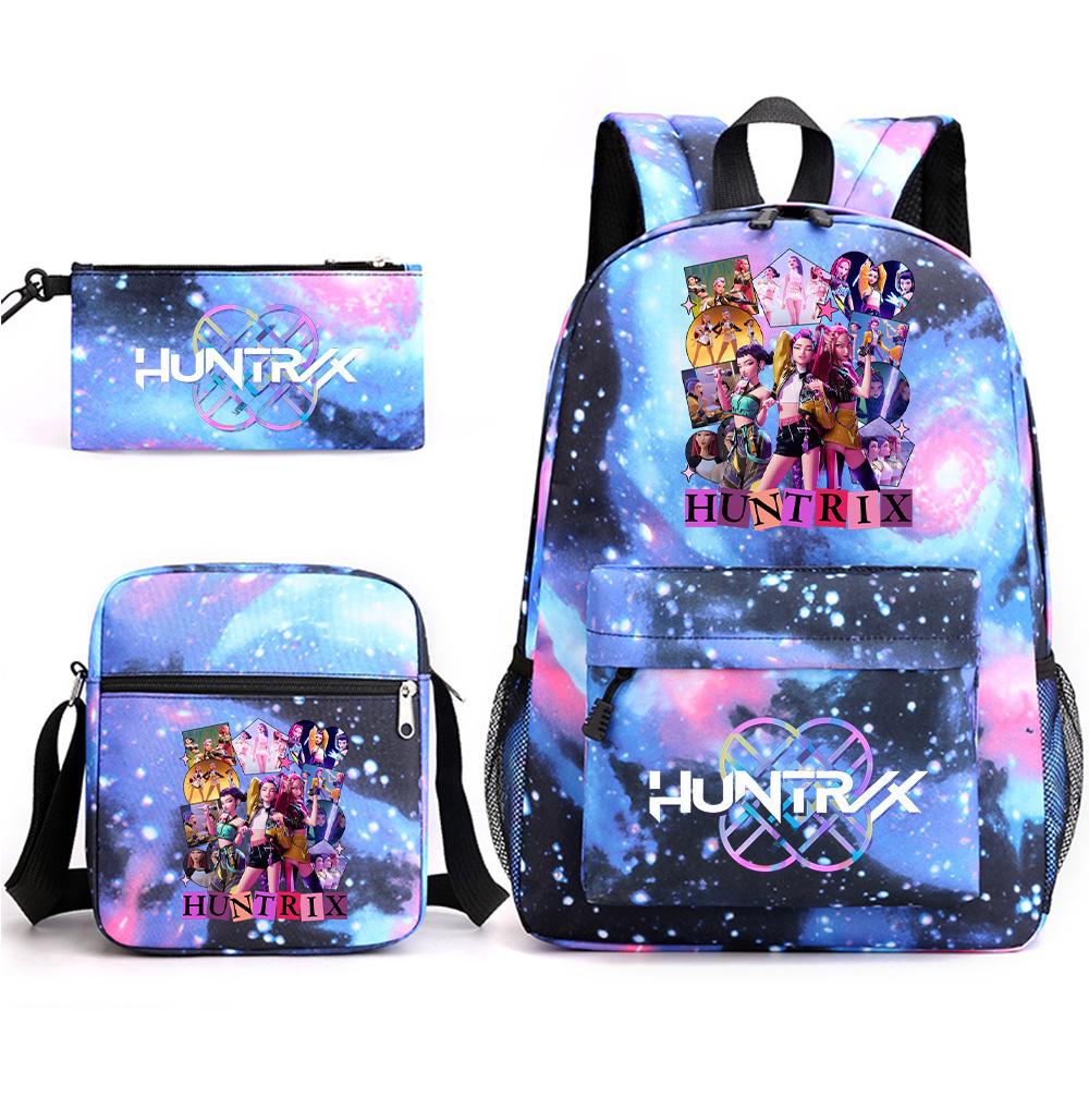 Set da 3 pezzi Anime Cartone Animato K-Pop Cacciatori di Demoni Zaino Stampato con Borsa a Tracolla Astuccio per Ragazzo Ragazza Adolescente Zaino Scolastico di Grande Capacità