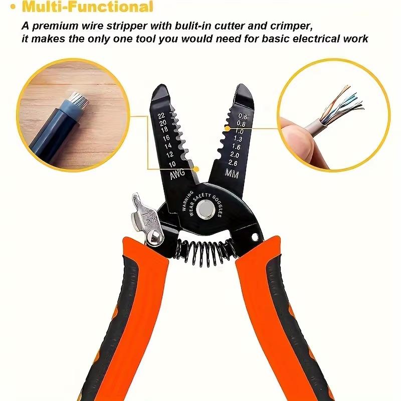 1pc 7Inch 10-22 AWG Wire Stripper Cutter Pliers Multi-Functional Professional Crimper Tools For Electrician And Network Cabling