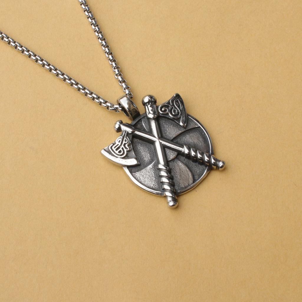 Nordic Viking Double Axe Titanium Steel Necklace Trendy Pendant Accessories