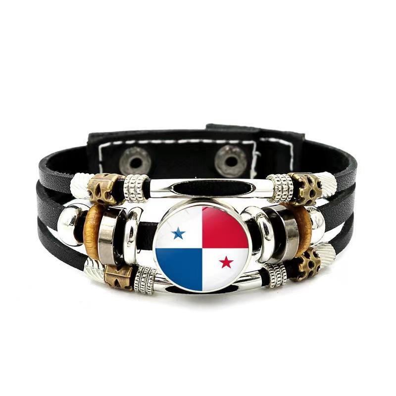 Factory National Country Flag Design Bracelet Crystal Bead Snap Button Sports National Team Jewelry Gift Leather Wrap Bracelet