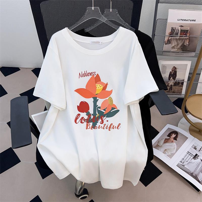 

Plus Size Slimming Loose Mid-Length Round Neck Short-Sleeved Women s T-Shirt (200/300/350 Jin) 2XL белый