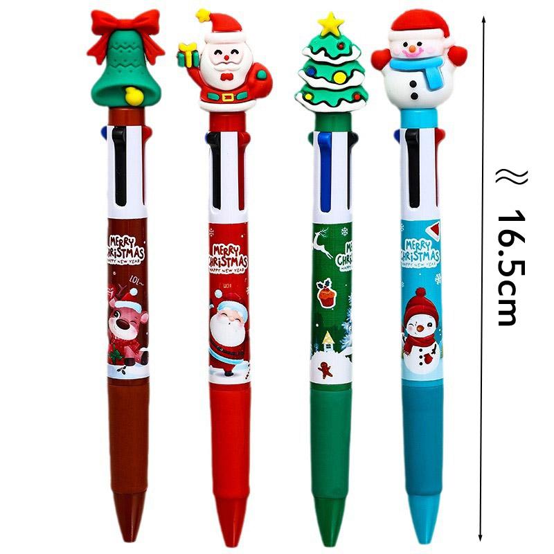 Random 5pcs Cartoon Christmas Pens 4in1 Retractable Colored Ballpoint Pen Xmas Gel Pen for Party Gifts School Office Supply