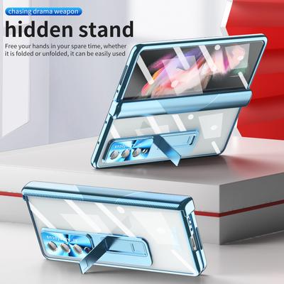 Anti -Fingerprint Plating Cell Phone Case For Samsung Galaxy Z Fold 3 Fold4 Fold 4 Fold3 5g Cover With Tempered Glass Film Cases