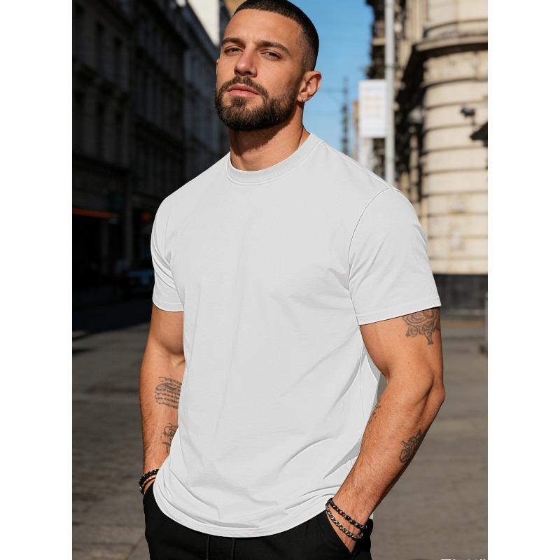 Men's Summer Solid-Colour T-Shirt: Round-Neck Casual Sports Top, Short-Sleeved