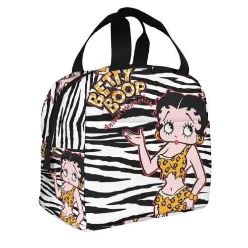 LDU Betty Boop Cartoon Black Lunch Bag, Bento Box, Insulated/Cooler Bag with Zipper, Compact, Soft Cooler Bag, Tote/Eco Bag