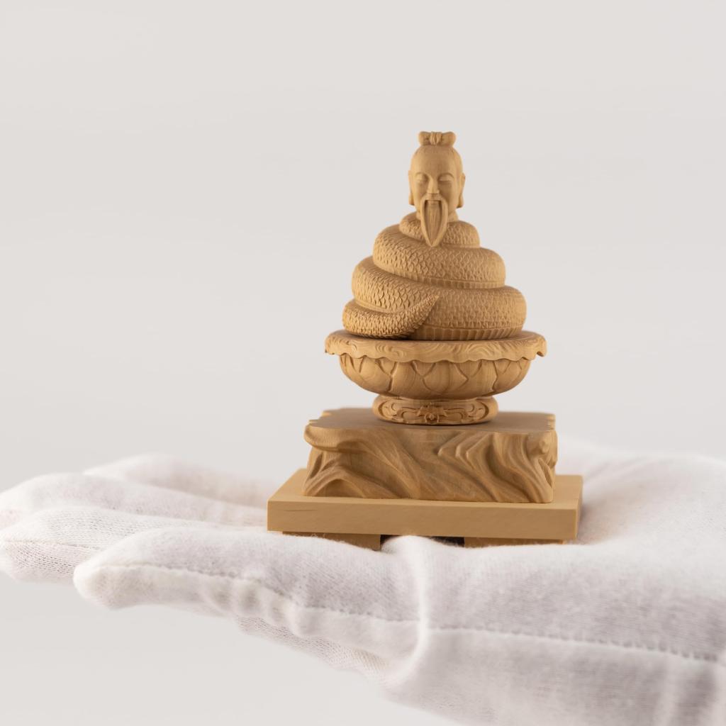 Tiny Buddha Ugajin Snake Buddha Statue Figure Wood Carving Ornament Ugajin 8.5cm (wood Boxwood) - (GSB