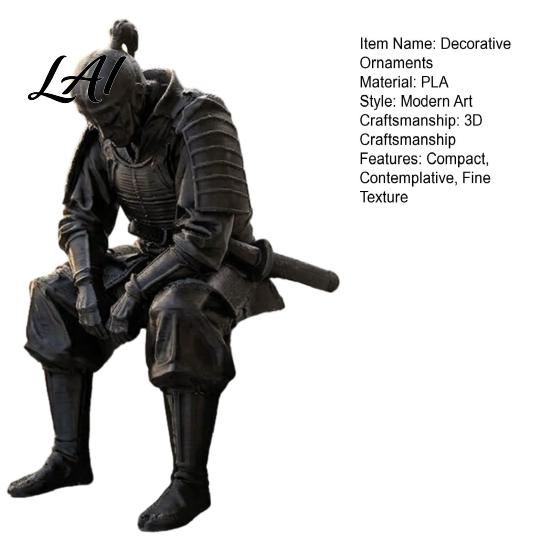 Unique Resin Sculptures for Table 3D Printed Contemplative Warrior Figurine Seated Edge Sitting Statue Gifts Men Desk Accessories Desktop