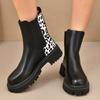 Plus Size Fashion Leopard Print Chelsea Boots Women Thick Sole Non Slip Ankle Boots Woman Autumn Slip On PU Leather Botas Mujer