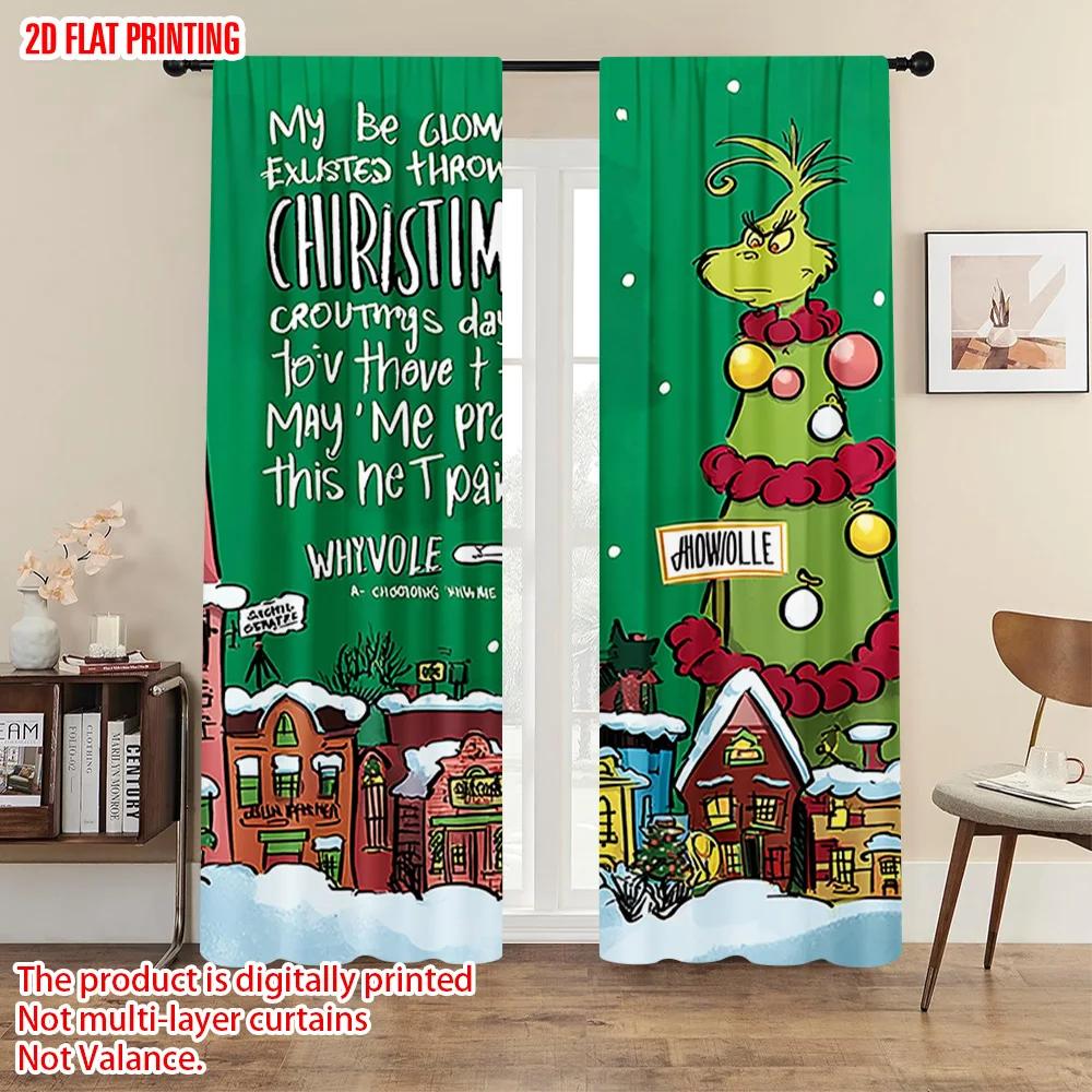 2pcs, plane printing Popular Curtains Snowflakes & Whimsical House Polyester Easy Install (without rod) Art Deco Festive for