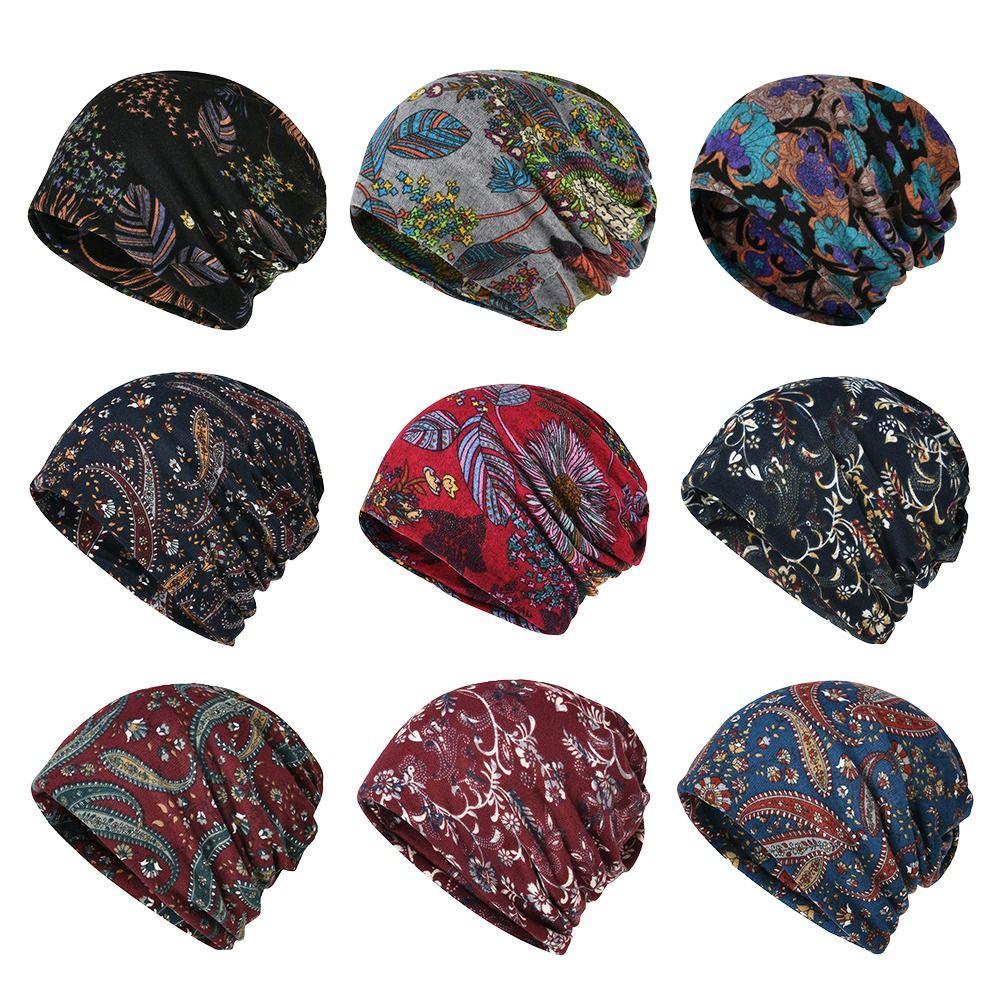 Multifunctional Turban Hats Plaid Print Casual Hedging Cap Autumn and Winter
