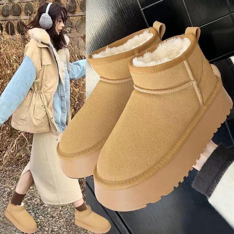thick-soled non-slip snow boots for women's 2025 new winter warm bread shoes, one pedal, piled and thickened cotton shoes