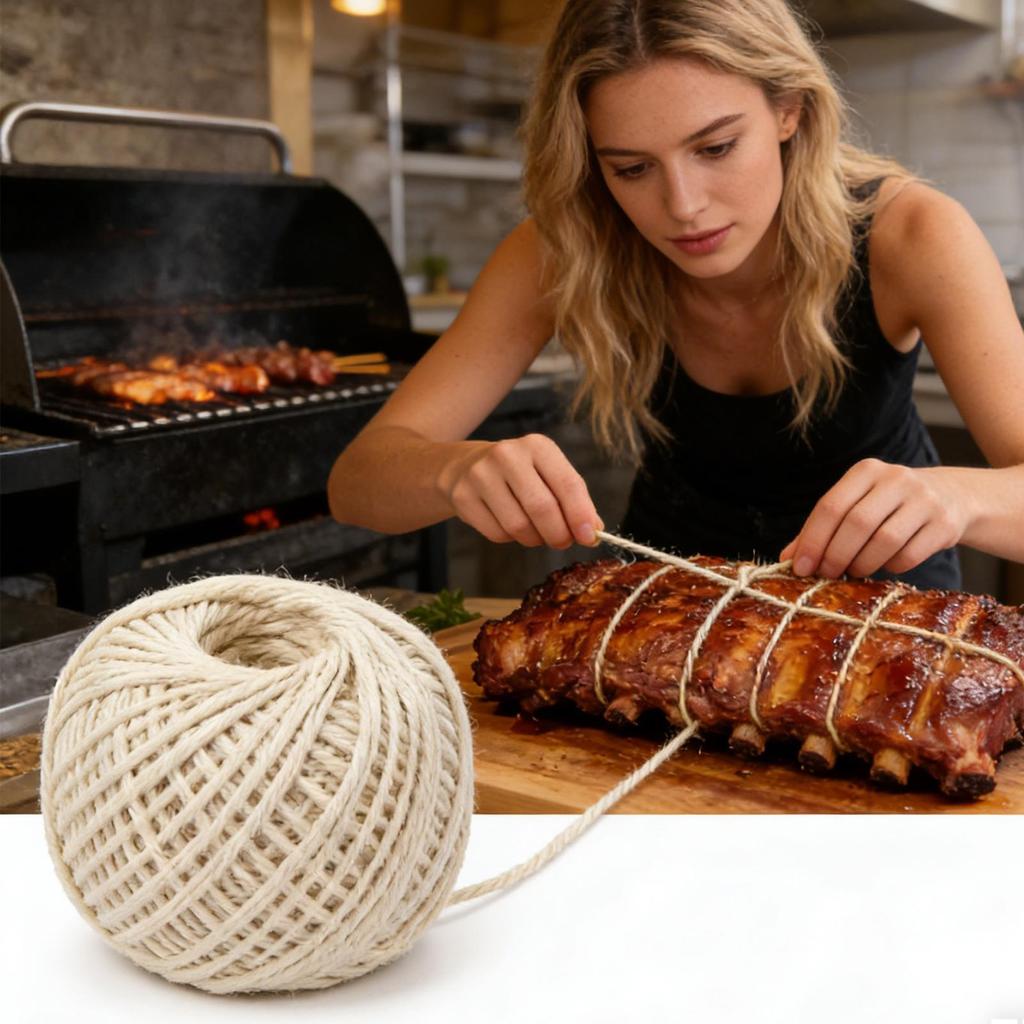 85m Food Safe Butcher Twine 2mm Cotton Craft & Cooking String Soft Natural Kitchen Twine for Meat Roasting Wrapping Handcrafts