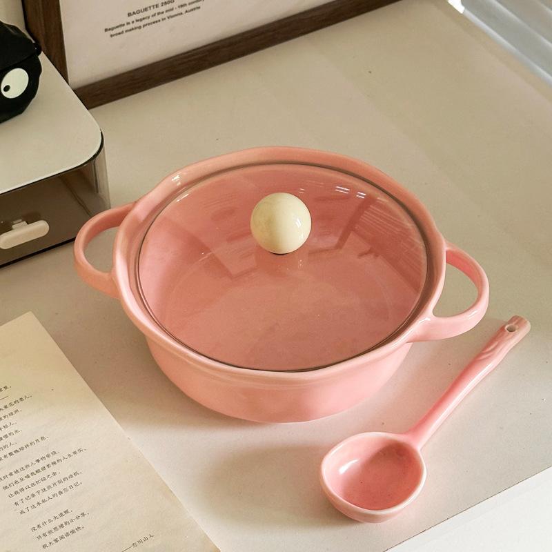 Cute high-value ceramic binaural instant noodle bowl with cover student dormitory instant noodle bowl personal special snail powder bowl