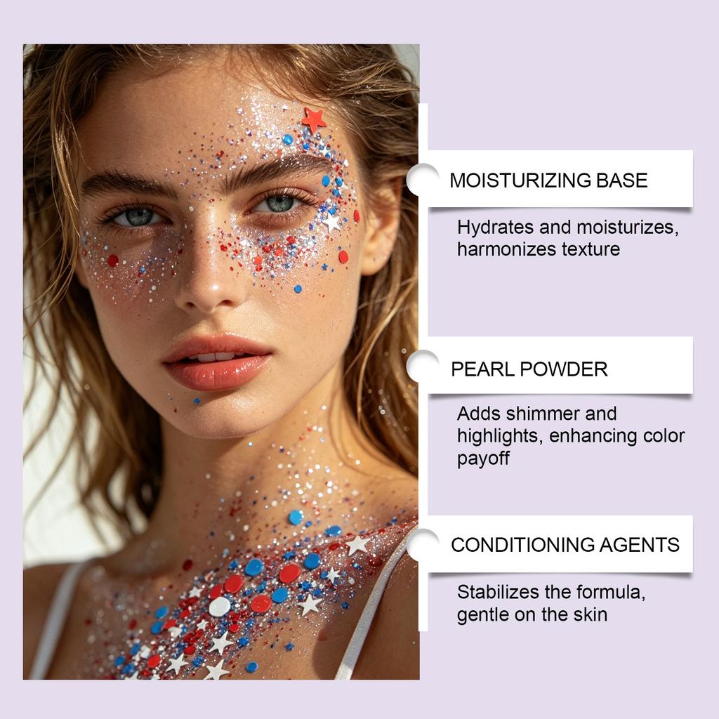 Face and Body Glitter Gel Long Lasting Shine Suitable for Party Use Water Resistant Cosmetic Gel 50g Tube