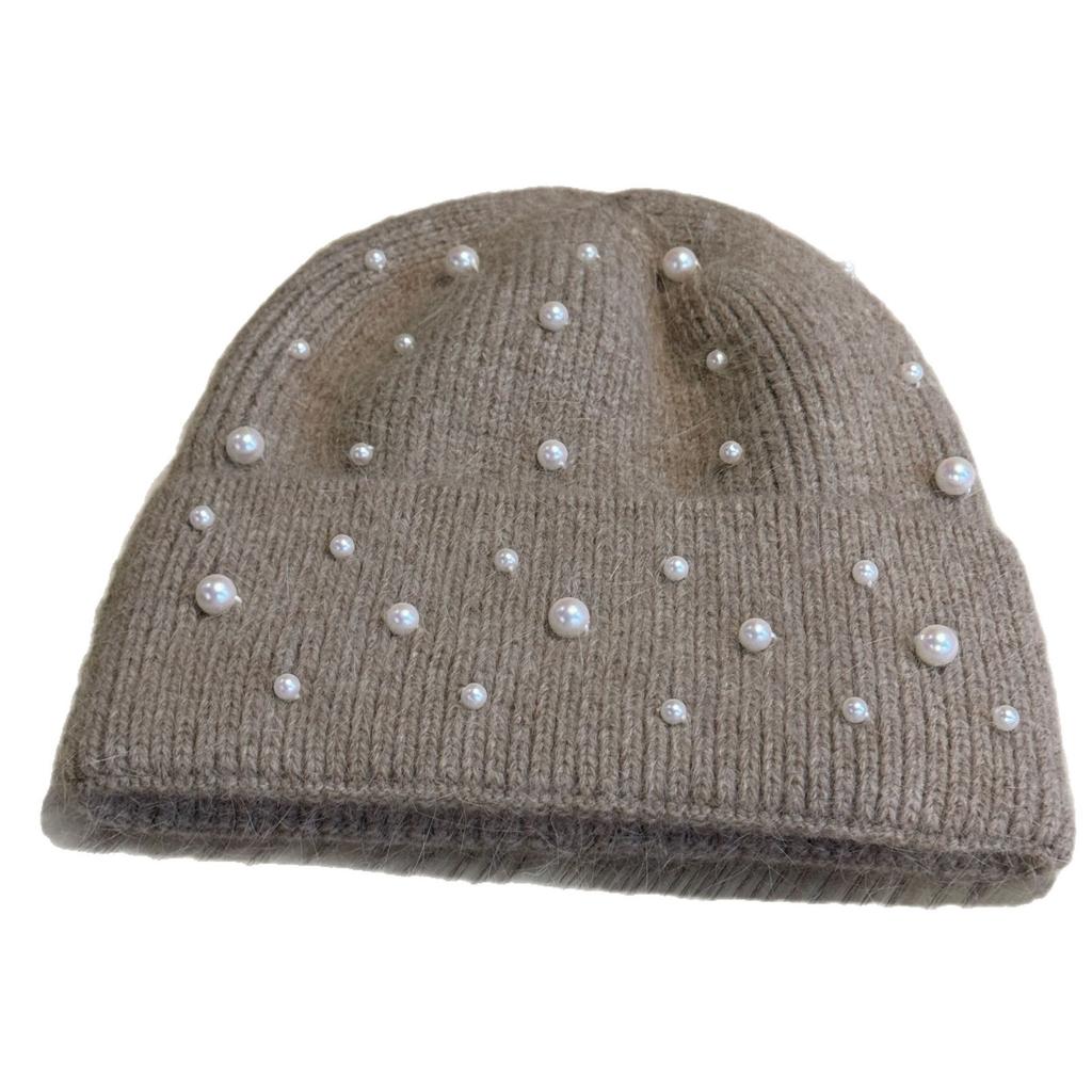 New Sweet and Cute Pearl Woolen Hat Autumn and Winter Face Showing Small Knitted Cold Proof Baotou Hat Photo Hat