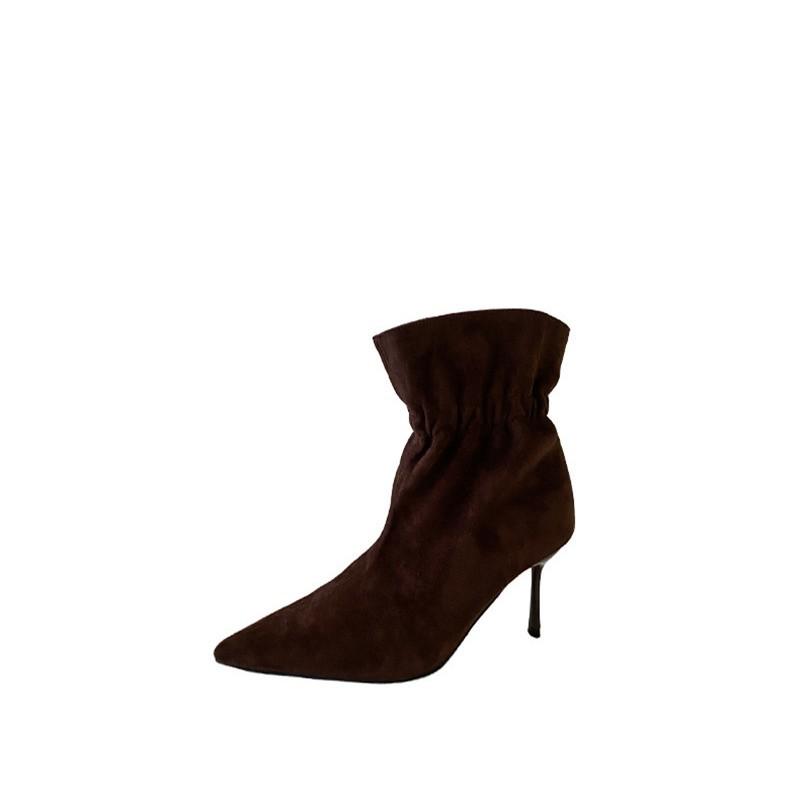 2025 autumn and winter new pointed thin heel high heel temperament thin French fashion sexy beauty female Internet celebrity short boots