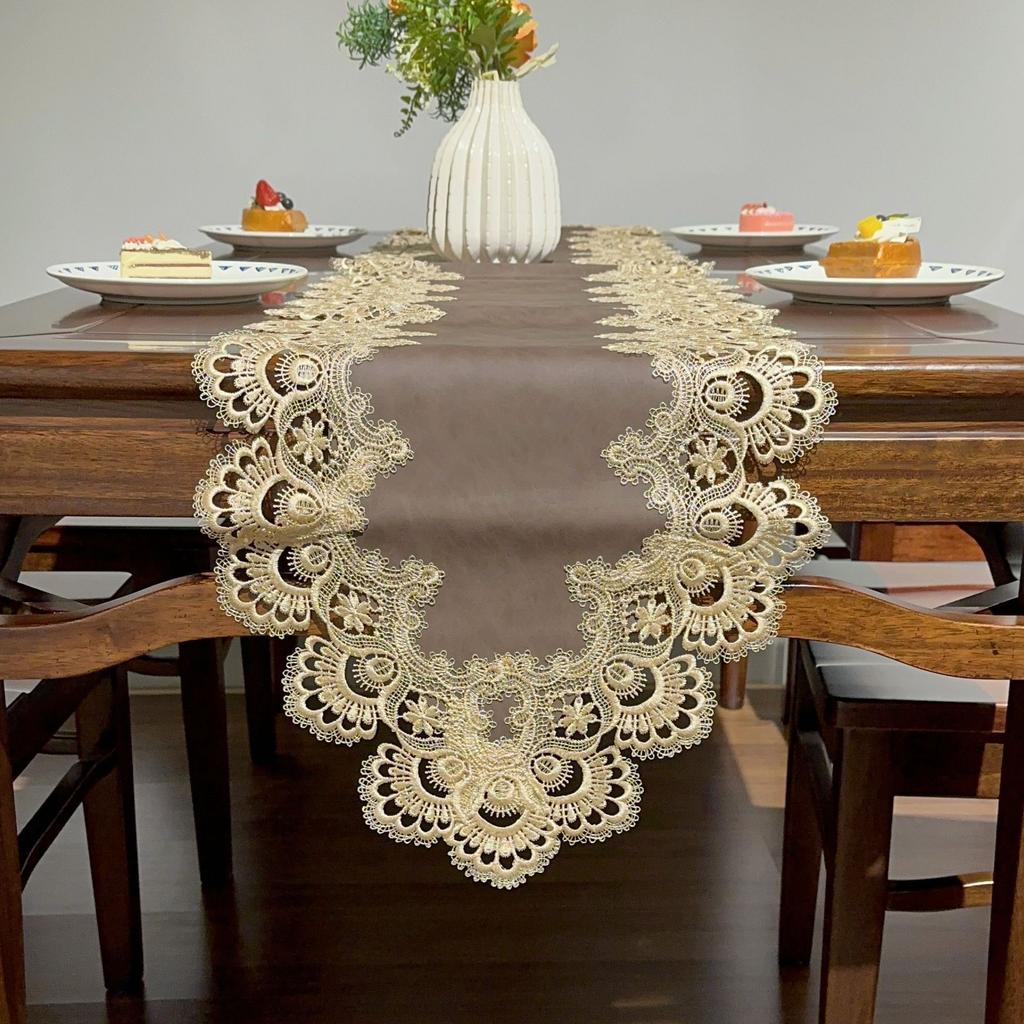 European Lace Table Flag Pu Waterproof And Oil-Proof, Solid Color Light Luxury Long Tablecloth Table Flag