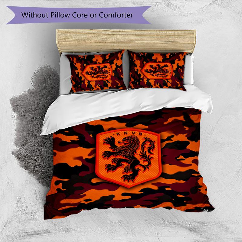 Netherlands Football Printed Bedding 3 Piece Set Cozy Breathable Bed Cover Set as Housewarming Holiday Gift