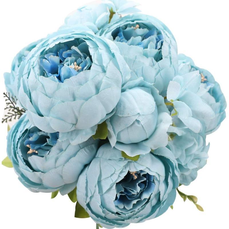 Faux Peony Bouquet 13 Heads Flowers Bud Vintage Artificial Peony 47cm Silk Flowers for Wedding Home Decoration,1pc