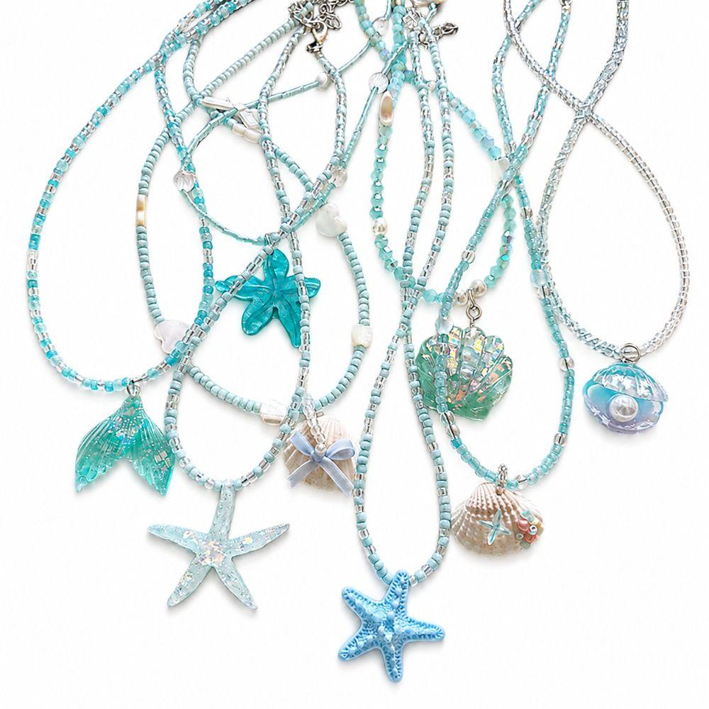 Blue Beaded Beaded Necklace Starfish Shell Starfish Choker Premium Shell Necklace Daily Wear