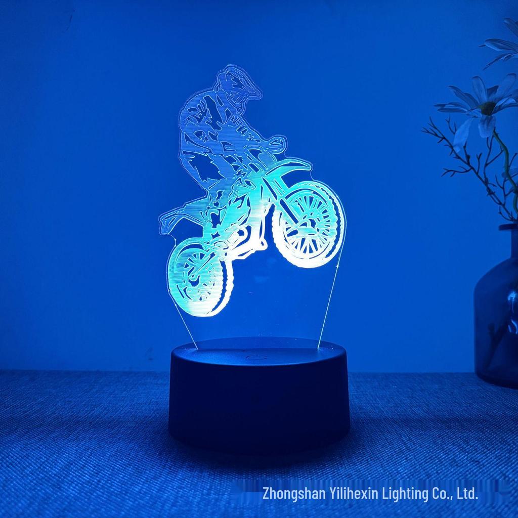 3D Motorcycle Night Light - USB, Touch & Remote Control, 16 Colors, Creative Bedside Desk Lamp