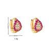 Charm Female Rose Red Zircon Stone Hoop Earrings Luxury Gold Color Wedding Jewelry For Women
