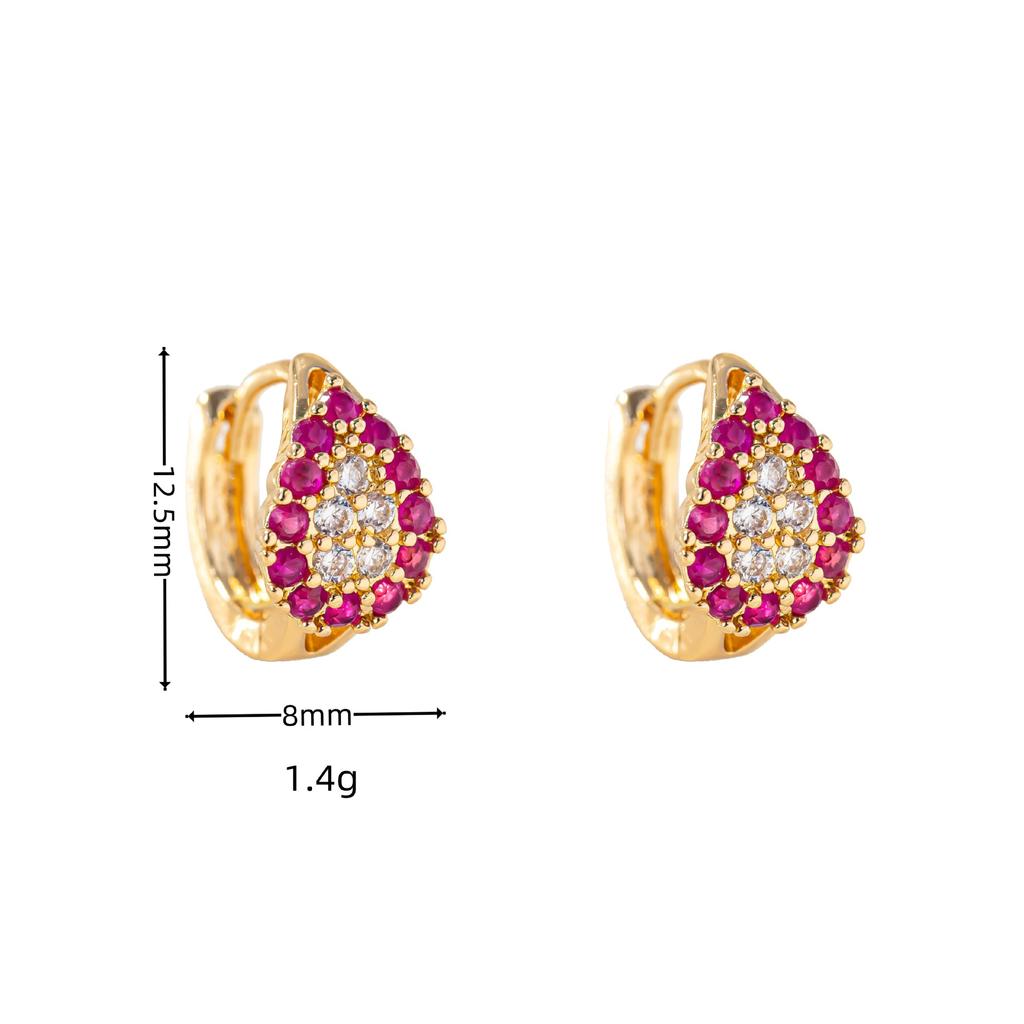 Charm Female Rose Red Zircon Stone Hoop Earrings Luxury Gold Color Wedding Jewelry For Women