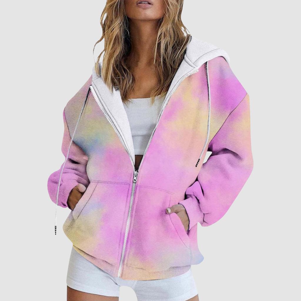 Veste zippée dégradée mode Sweat à capuche pour femme Automne et Hiver Sweat à capuche décontracté Sweat à capuche zippé Manteau chaud pour femme Hauts
