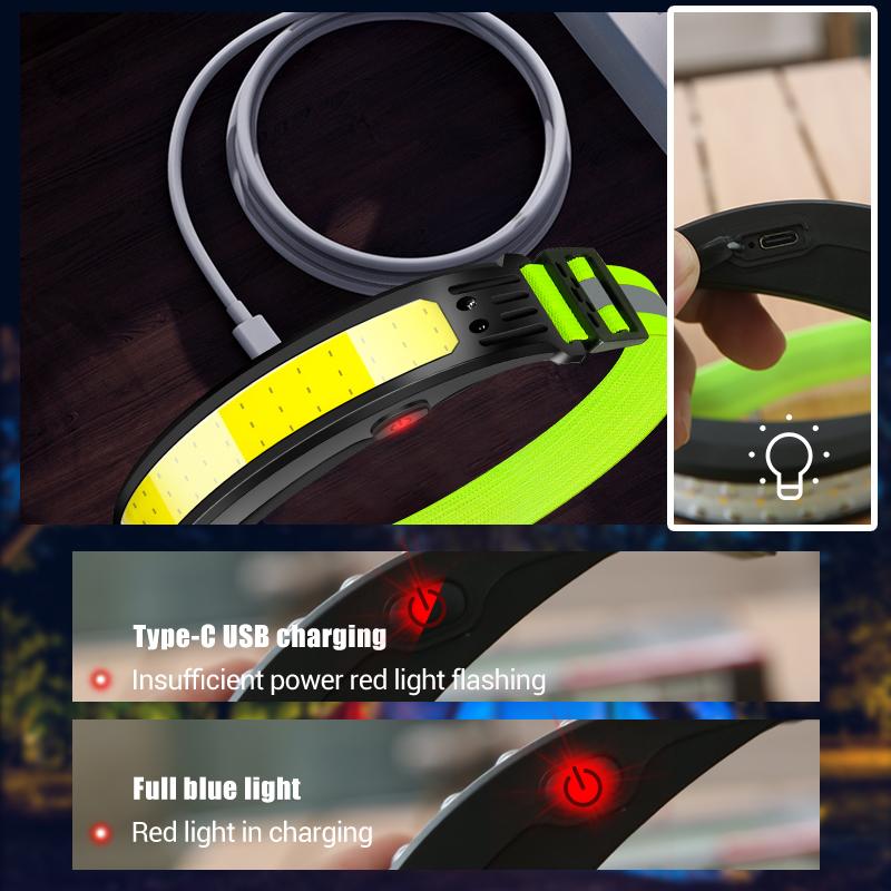 Sensor Powerful LED Headlamp Torch COB Headlight Waterproof USB Rechargeable Head Lamp Built-in Battery Flashlight Work Light