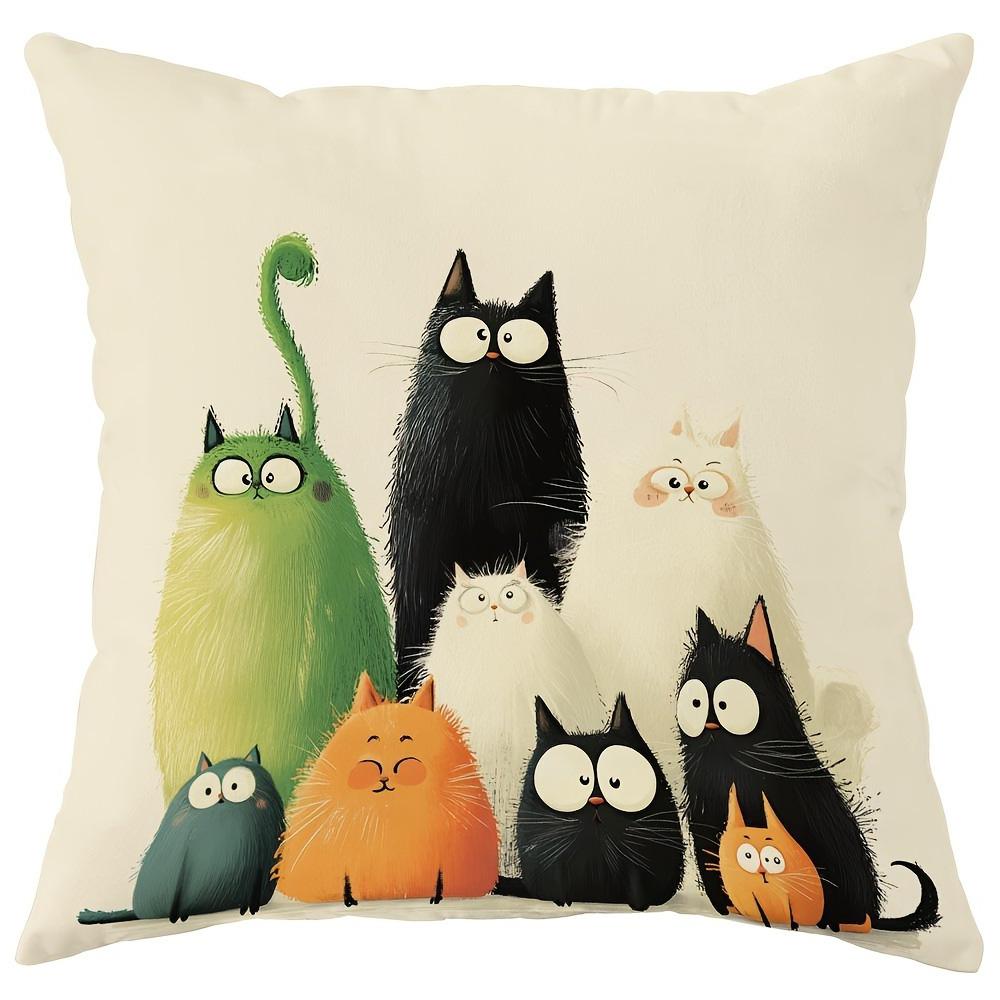 Super cute cartoon cat pillow cover: colorful funny cat Tiantuan, sofa and chair cushion cover, room home decoration