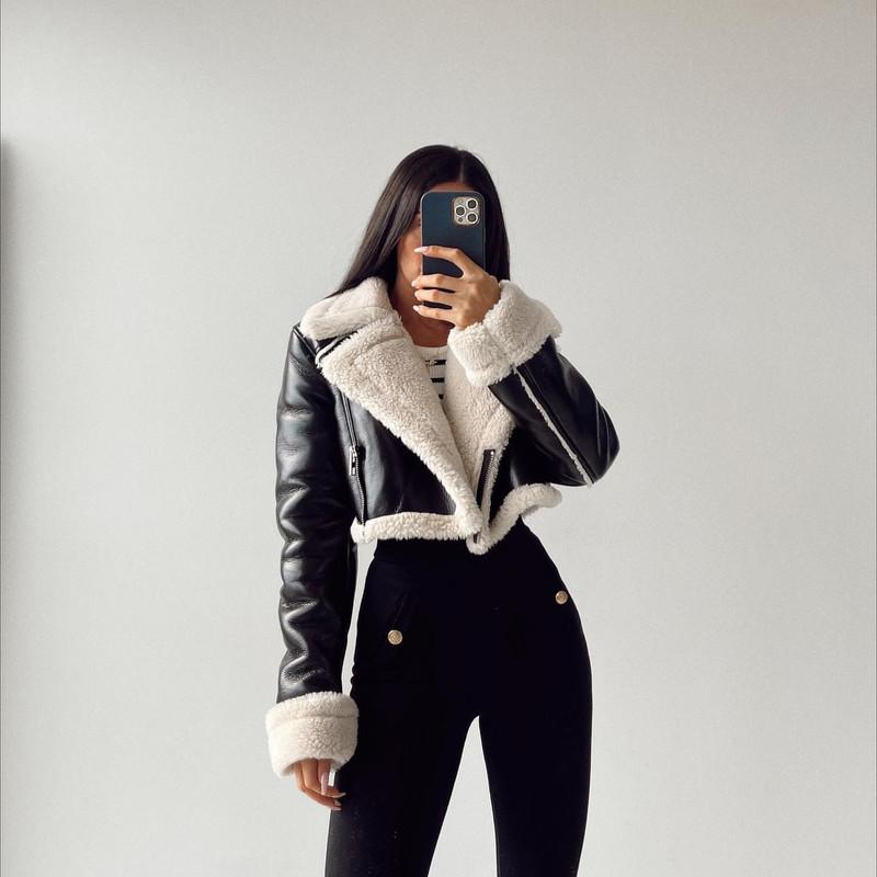 Autumn and Winter Women's Fashion Fur One Short Street Spice Biker Suit Jacket