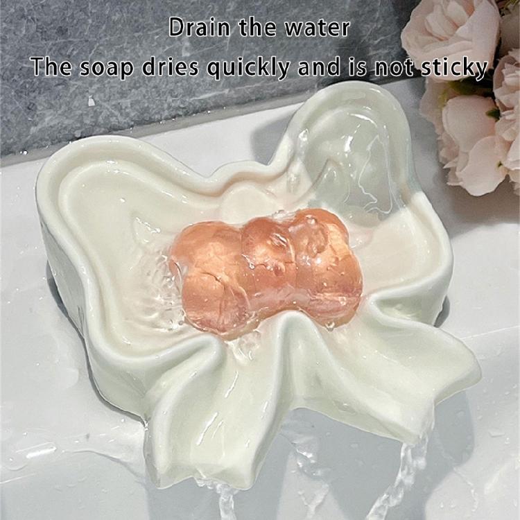 Ceramic Soap Holders with Bows Drainages Enhanceds Design Bathroom Counter Organizers Decorative Sink Tray