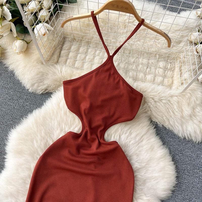 Slim Looking Hollow-out Halter Dress Socialite Mop Sling