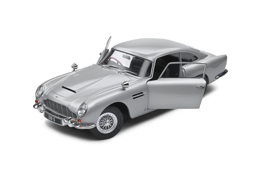 Solido Aston Martin DB5 scale diecast model 1964 James Bond car from the 007 1/18 car, (Silver Birch), movie