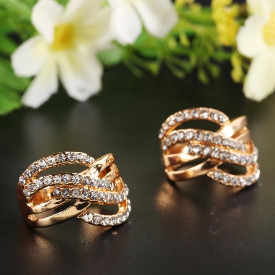 Luxury 9K Gold Plated Alloy Finger Band Rhinestone Inlaid Ring Jewelry Gift