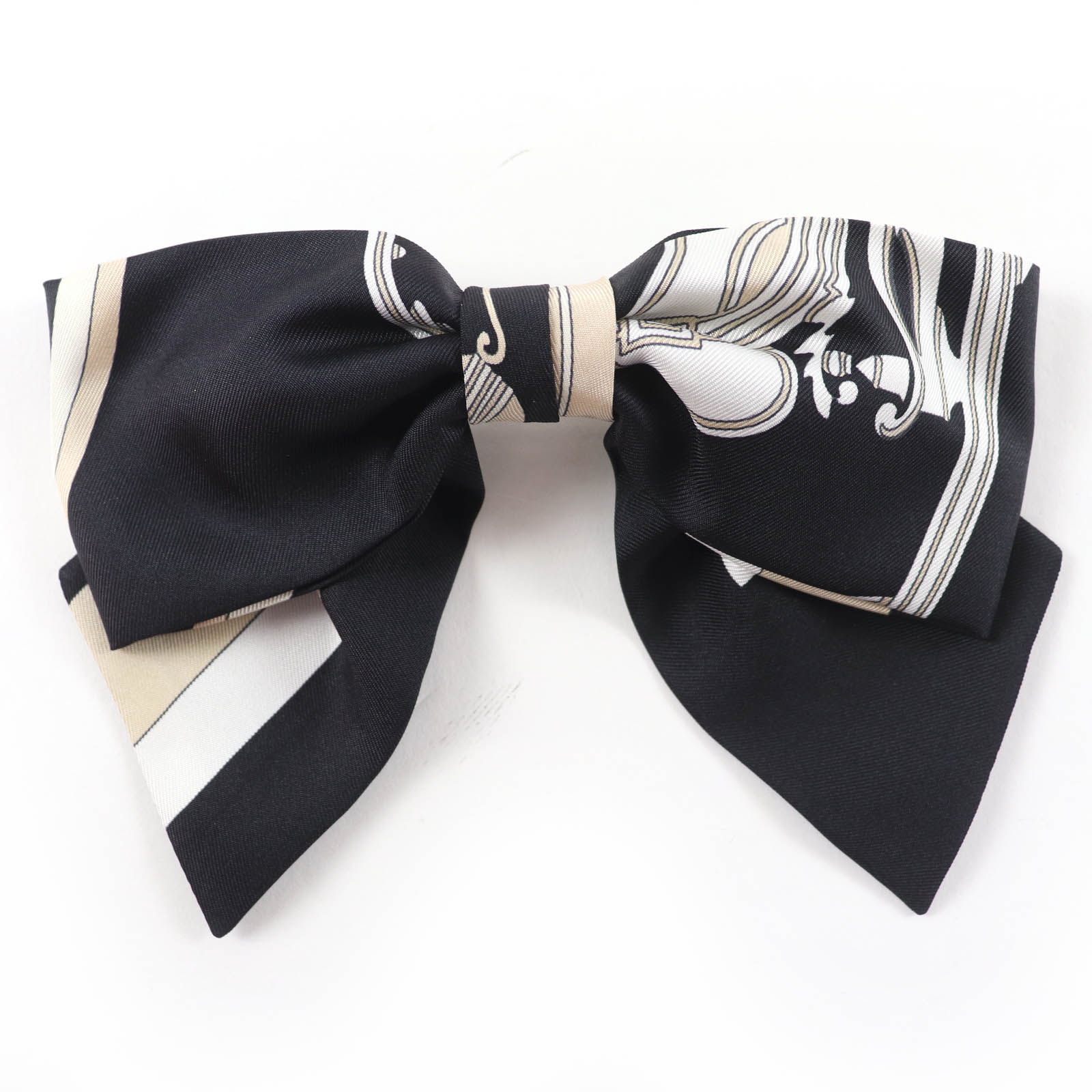 

Excellent HERMES Grenelle Exlibris Valletta Ribbon barrette Black series silk Used