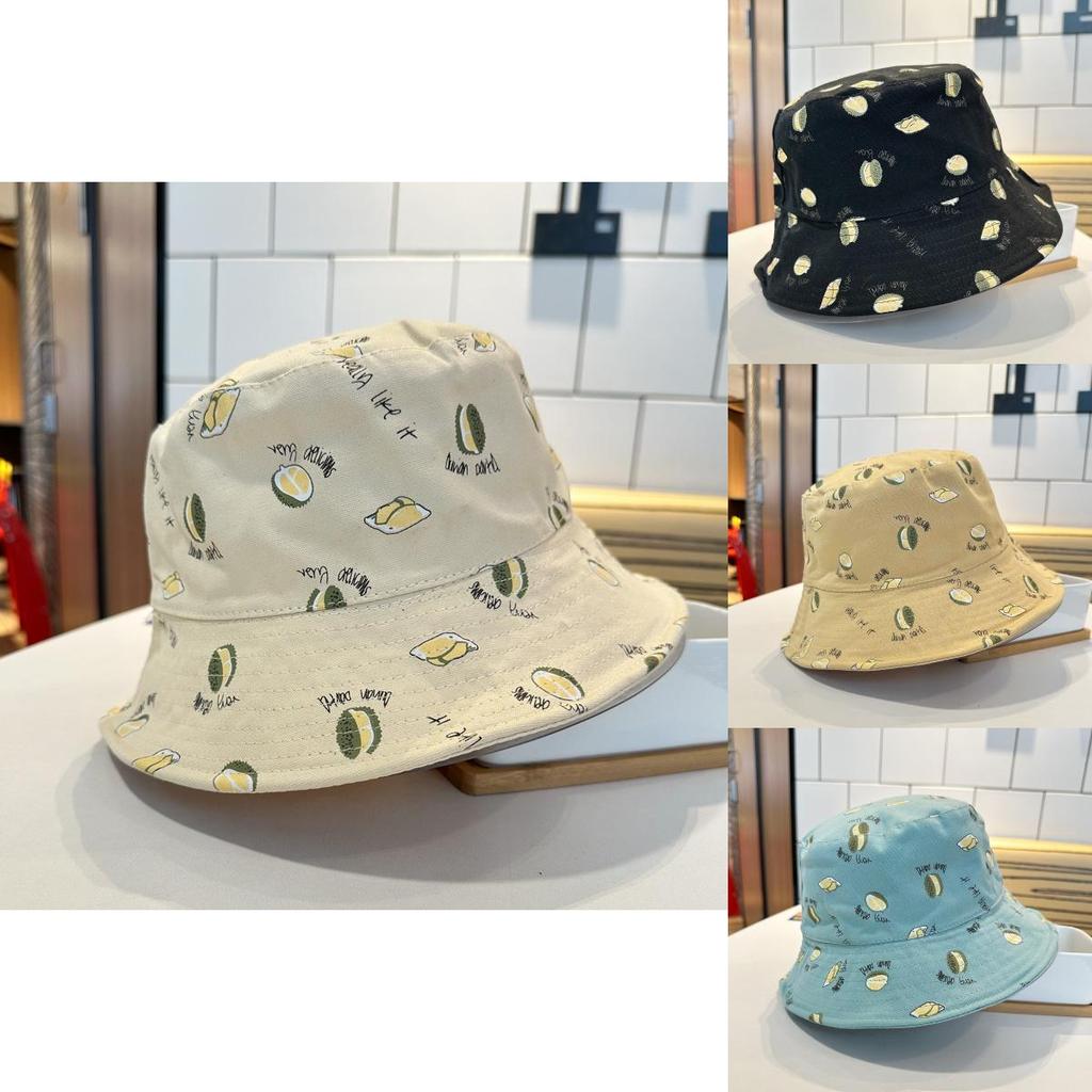 Stylish Korean Durian Embroidered Double-sided Fisherman Hat For Women Spring/summer Sun Protection Bucket Hat