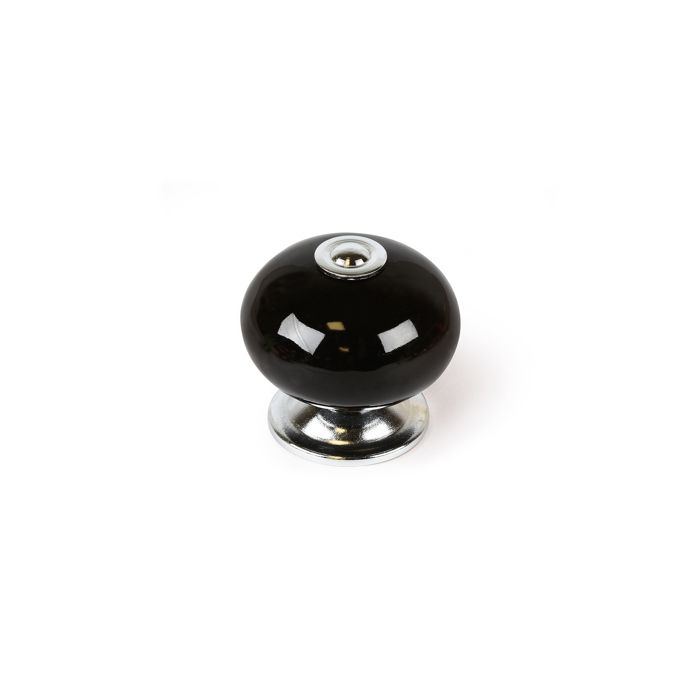 Blister Avec 4 Boutons De Meuble Ronds En Porcelaine Finition Noire mod.E517 Ø40mm Rei.