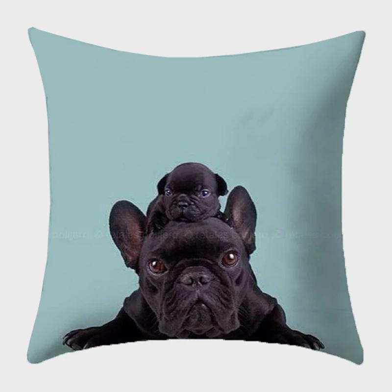Bulldog Polyester Cushion Cover Modern French Bulldog Pillowcase Sofa Throw Pillow Cover Decorative Pillowcase For Couch Bed Car