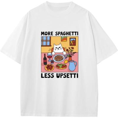 Lustige Süße Katze Mehr Spaghetti Weniger Upsetti Jungen Mädchen Teenager T-Shirt Anime Geschenk