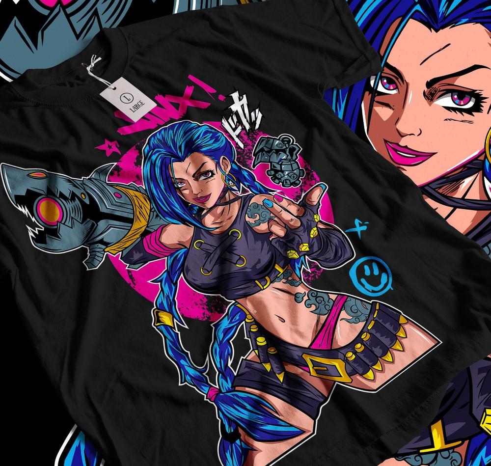 

Jinx Arcane T-Shirt Japanese Anime Cartoon Jinx Black T-Shirt 043 3XL