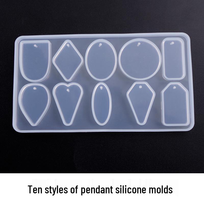 DIY Silicone Epoxy Mold with Ten Grids: Round, Heart, and Rectangular Pendant Shapes with Holes