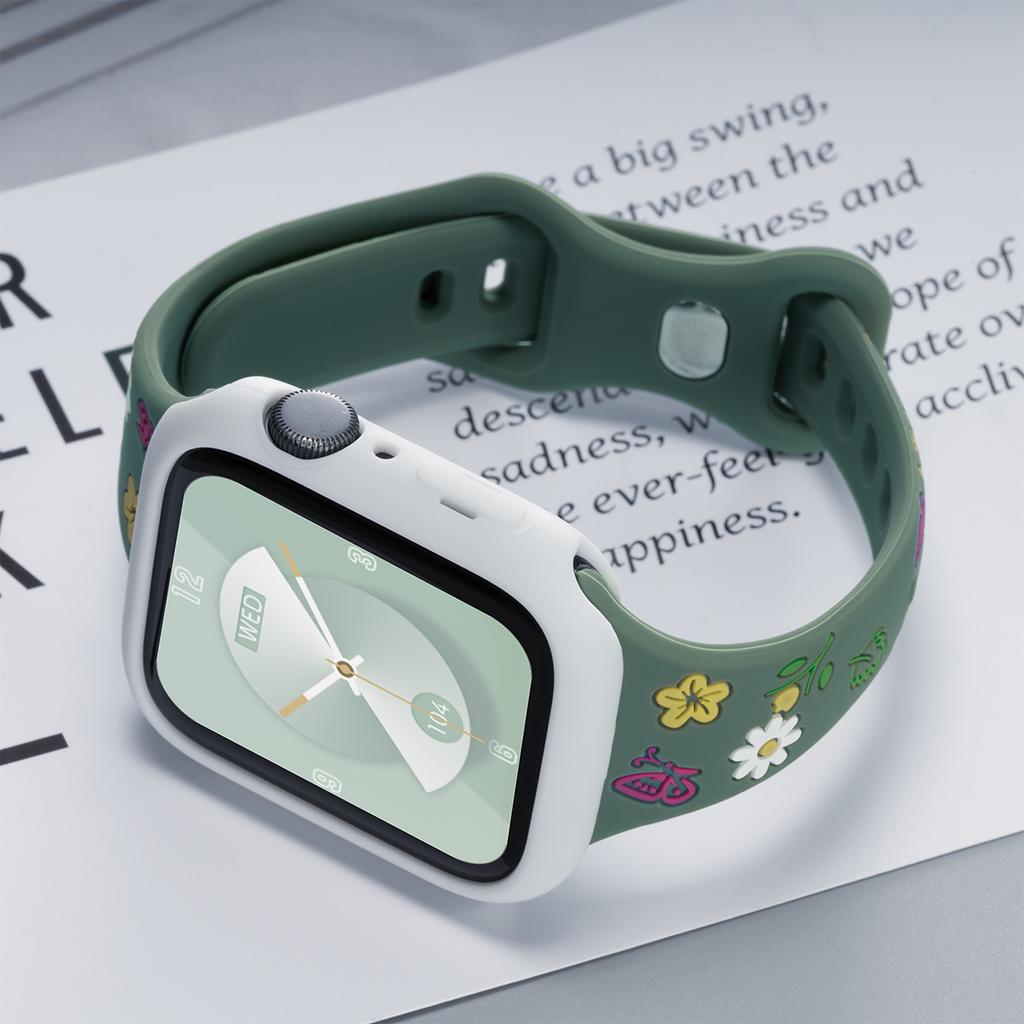 Cute Color Flowers Silicone Strap Case For Apple Watch 42mm 46mm 44 40mm 49 45 38 41mm Girl Slim Band For Iwatch 10 9 8 SE 7 6 5