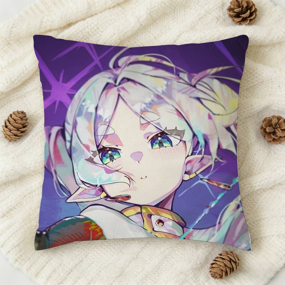 New FFrieren Anime Doublesided Printed Square Decorative Cushion Cover for Sofa Living Room Home Decor