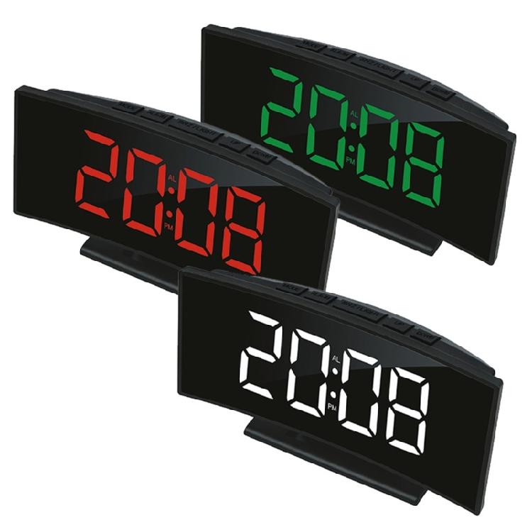Stylish Digital Room Clock With Large Curved LED Panel And Different Alarm Sounds Contemporary Alarm Clock